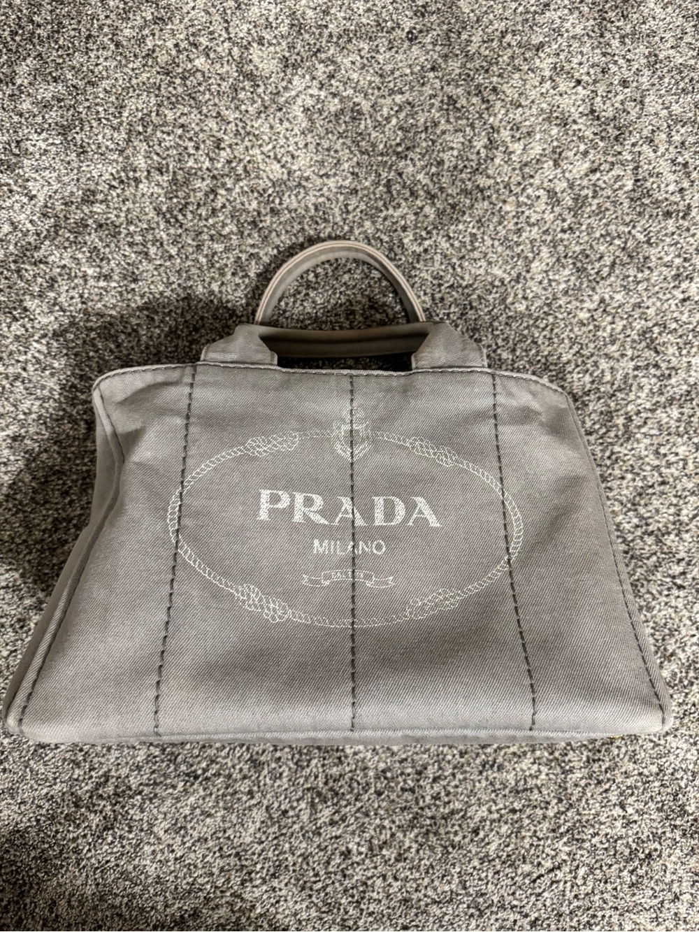 Prada Gray Canvas Tote with White Logo